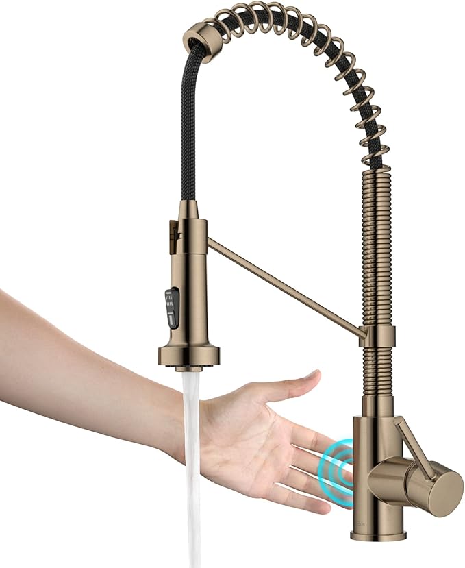 KRAUS Bolden Touchless Sensor Commercial Pull-Down Single Handle 18-Inch Kitchen Faucet in Spot Free Antique Champagne Bronze, KSF-1610SFACB