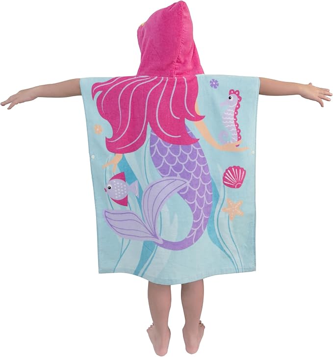 Toddler Bath Towel Hooded - Cotton Kids Beach Towel 20"x20" for Ages 1 to 4, Toddler Towels with Hood Snaps, Soft Terry Poncho Towel as Pool Swim Cover Ups for Girls Boys (Memaild Aqua)