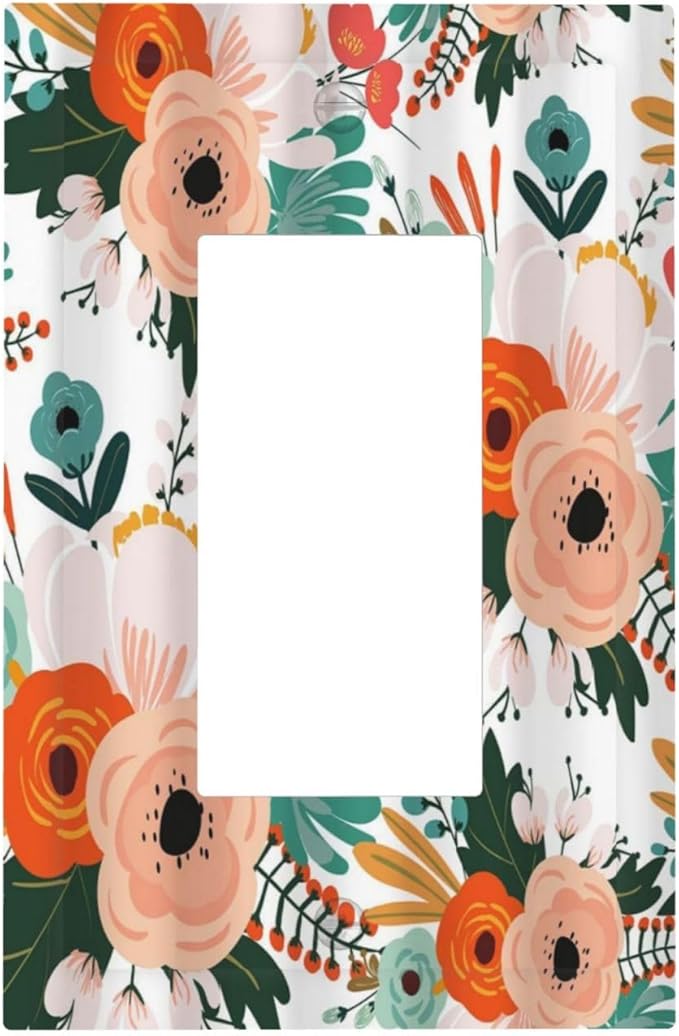 Rustic Floral Boho Colorful Flower 1 Gang Rocker Light Switch Covers Single Decora Outlet Wall Plate Decorative Switchplate Faceplate GFCI for Farmhouse Bathroom Bedroom Kitchen Decor