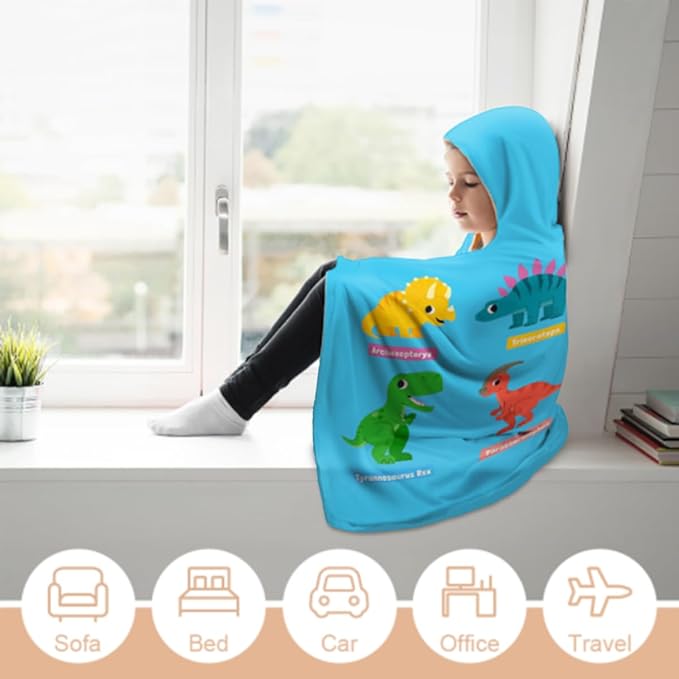 Kids Hooded Towels, Beach Bath Towel, Surf Poncho Toddlers Soft Thick Large Absorbent Cotton Wrap for Boy Girl, Shower/Beach/Pool 50"x30" (Dinosaur)