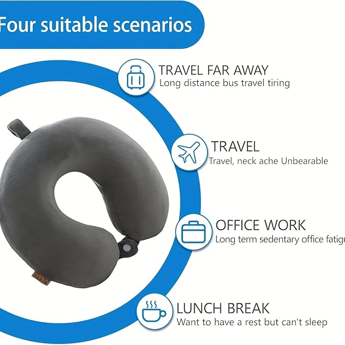 Travel Pillow Memory Foam Neck Pillow Support Pillow,Luxury Compact & Lightweight Quick Pack for Camping,Sleeping Rest Cushion (Grey)