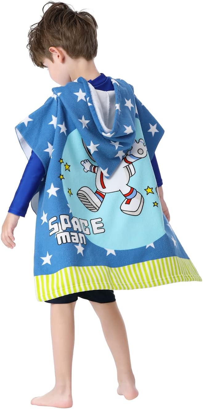Kids' Wearable Hooded Beach Towel, Toddlers Bath Pool Swim Poncho Cover-ups Swimwear (ASTRONAUT)