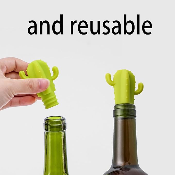 Cactus Silicone Wine Bottle Stoppers,Cute Wine Accessories, Reusable Wine Beverage Corks, for Gifts, Bar, Holiday Party, Wedding (10, M)