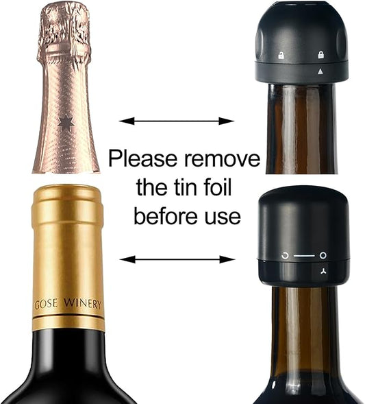 6PCS Wine Bottle Stoppers,4PCS wine stoppers+2PCS champagne stoppers,Wine Preserver, Wine Accessories, Black Silicone Small Wine Bottle Stoppers Corks