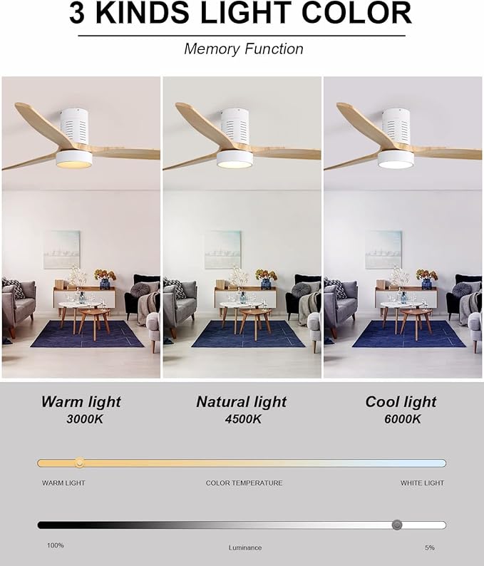 NicBex Ceiling Fan 52 Inch Ceiling Fans with Lights Ceiling Fan with 3 Blades and Remote Control Reversible DC Motor Ceiling Fan for Bedroom, Living Room, Natural