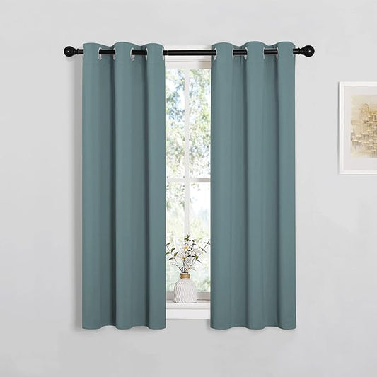 NICETOWN Modern Blackout Curtains Noise Reducing, Greyish Blue, 2 Panels, W29 x L40 -Inch, Thermal Insulated and Privacy Room Darkening Drape Panels for Boy's Guest Room Door Small Short Window
