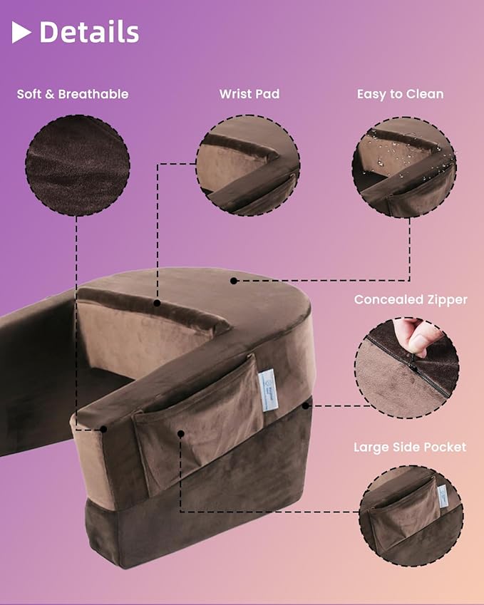 Weighted Idea Reading Pillow for Gaming, Meduim Gaming Pillow for Adult,Table Pillow with 2 Side Pockets for Gaming, Reading, Working Sitting in Bed Floor Sofa (Brown)