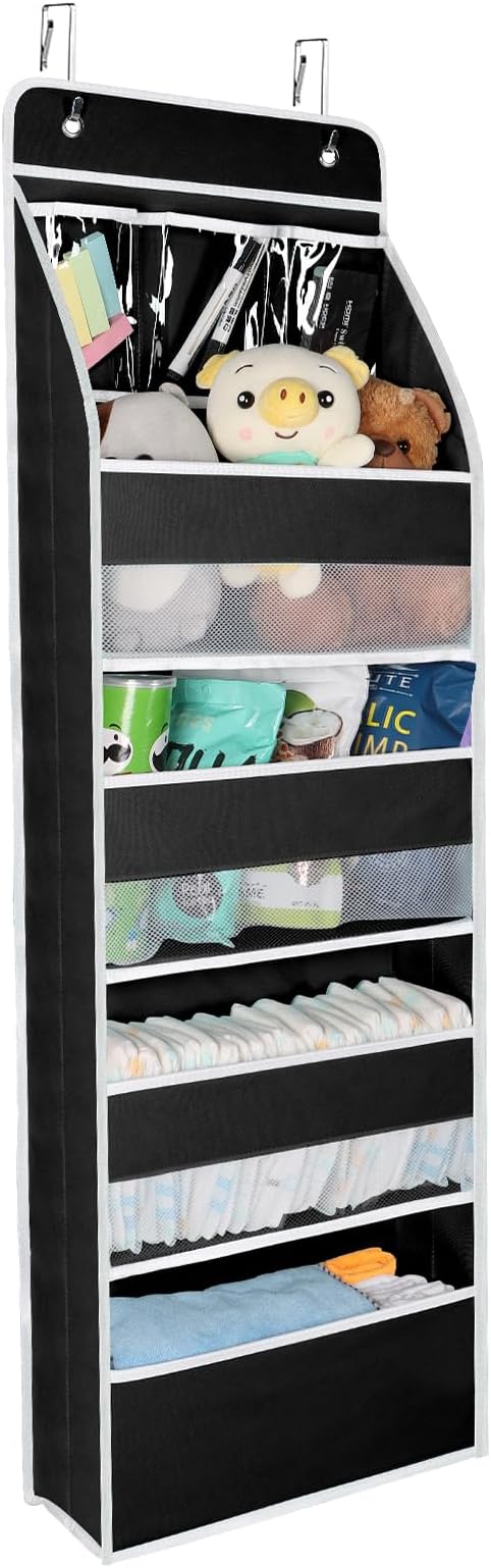 Univivi 5-Shelf Over Door Organizer Baby Door Wall Mount Storage with 3 Small PVC Pockets and 4 Large Pockets Ideal for Baby Stuff, Toiletries and Sundries