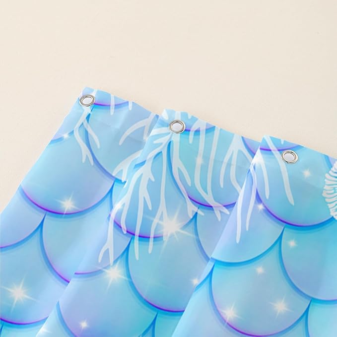 AILONEN Cartoon Octopus Shower Curtain 48"W*72"H For Bathroom, Ocean Coral Shell Fish Scale Print Bathroom Curtain for Kids Girls Women Bath Curtain Polyester Waterproof Shower Curtain With 12 Hooks