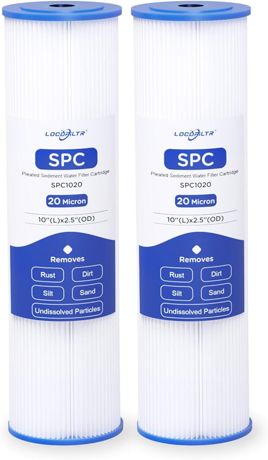 Whole House Water Filter Cartridge Replacement for Well Water, 20 Micron Water Filter 10" x 2.5" Pleated Sediment Water Filter Compatible with R50, WFPFC3002, W50PE, WB-50W, WHKF-WHPL - 2 Pack