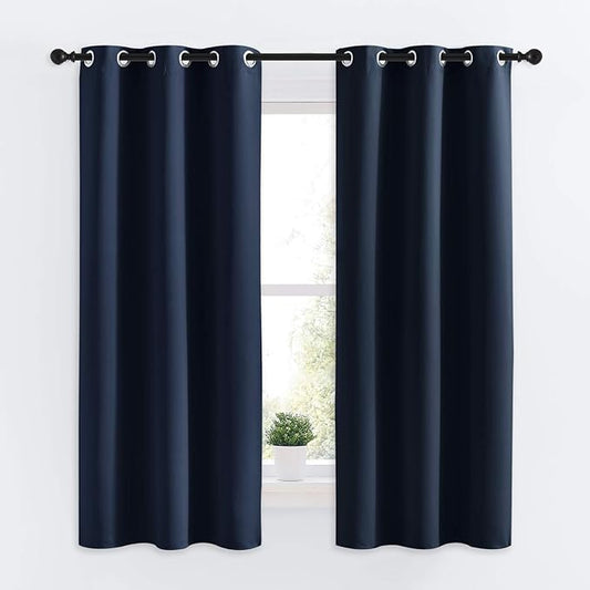 NICETOWN Blackout Draperies Curtains, All Season Thermal Insulated Solid Grommet Top Blackout Curtains/Drapes for Kid's Room (Navy, 1 Pair, 34 x 63 Inch)