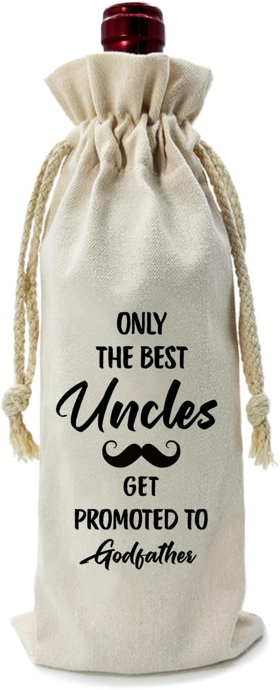 ZHANTUONE,Only the Best Uncles Promoted to Godfather,Father's Day Gifts,Funny party Wine Bags,Drawstring Polyester Cotton Cloth Wine Bag,Gift for Godfather Godparents Baptism Gift