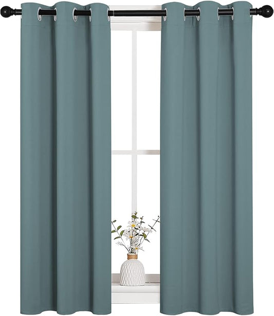 NICETOWN Modern Blackout Curtains Noise Reducing, Greyish Blue, 2 Panels, W29 x L40 -Inch, Thermal Insulated and Privacy Room Darkening Drape Panels for Boy's Guest Room Door Small Short Window
