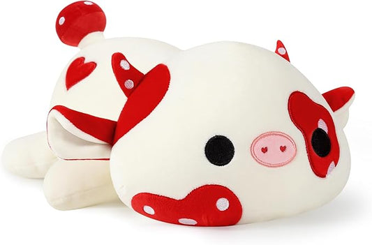 Onsoyours Cute Cow Plushie, Soft Stuffed Mushroom Cow Squishy Plush Animal Toy Pillow for Kids (Red Mushroom Cow, 12")