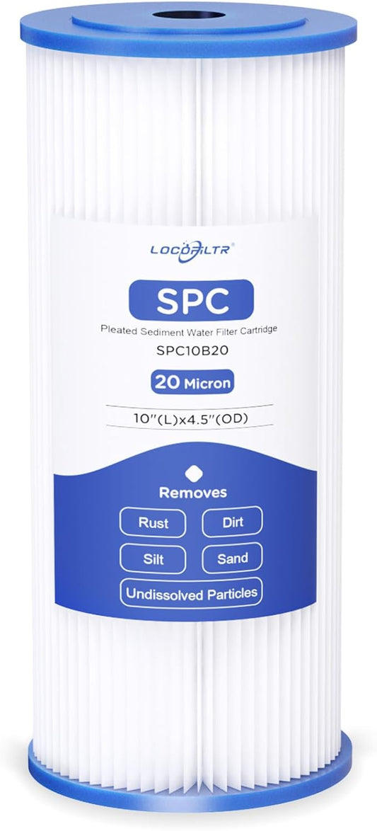 Whole House Water Filter Cartridge Replacement for Well Water, 20 Micron Water Filter 10" x 4.5" Pleated Sediment Water Filter Compatible with FXHSC, R50-BBSA, WFHDC3001, W50PEHD - 1 Pack