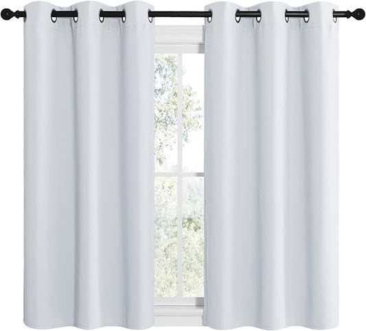 NICETOWN Room Darkening Curtain Panels for Bedroom, Easy-Care Solid Thermal Insulated Grommet Room Darkening Draperies/Drapes (Greyish White, 2 Panels, 42 in x 50 in (W x L))