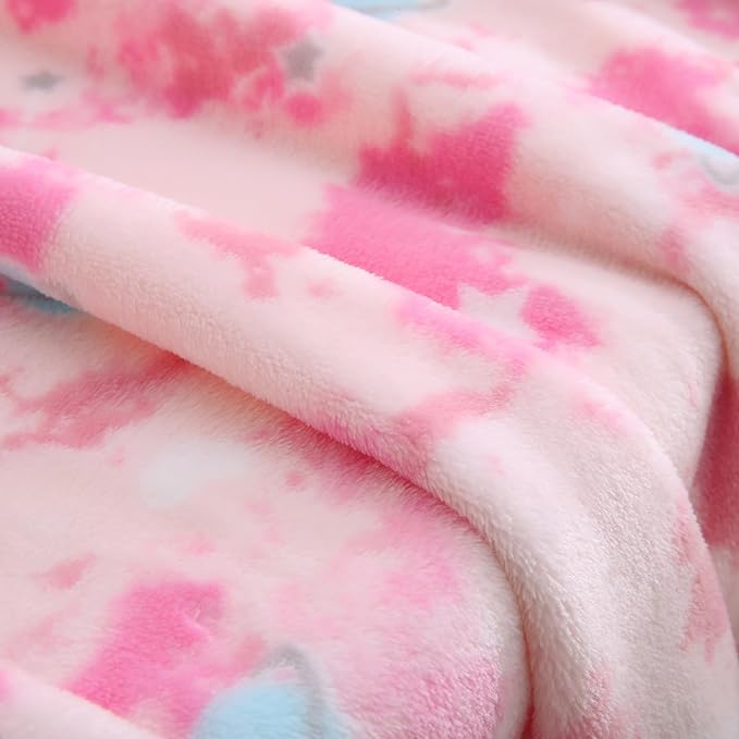 DaysU Plush Flannel Baby Blanket Super-Soft Lightweight, Printed Fleece Baby Blanket for Girls, Portable Bed Throws for Baby Crib and Toddler Bed, Pink Space & Star, 30”x40”