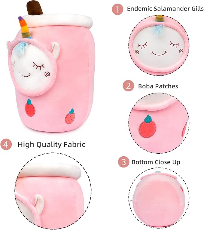 Niuniu Daddy Unicorn Boba Tea Plush, 16+ Inch Pink Unicorn Toys for Girls, Super Cute Unicorn Stuffed Animal