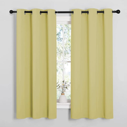 NICETOWN Paler Yellow Blackout Curtains for Bedroom (1 Pair, 42 x 63 inches), Farmhouse Thermal Insulated Room Darkening Drapes for Windows