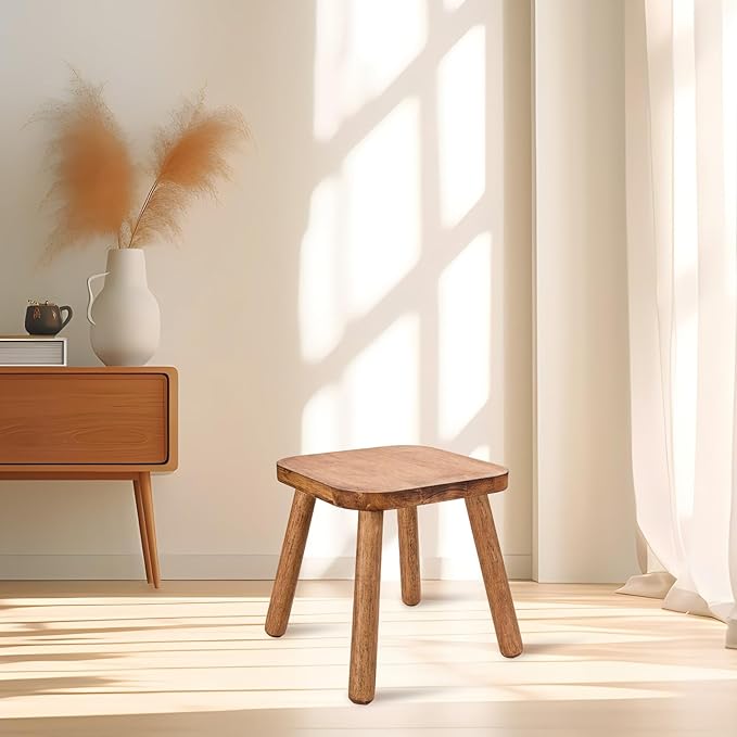 Solid Wooden Stool for Kids 11.7'' Wooden Step Stool for Adults Square Stool Wood Plant Stand Stool Wood Stool Legs Detachable for Kitchen Bathroom Living Room