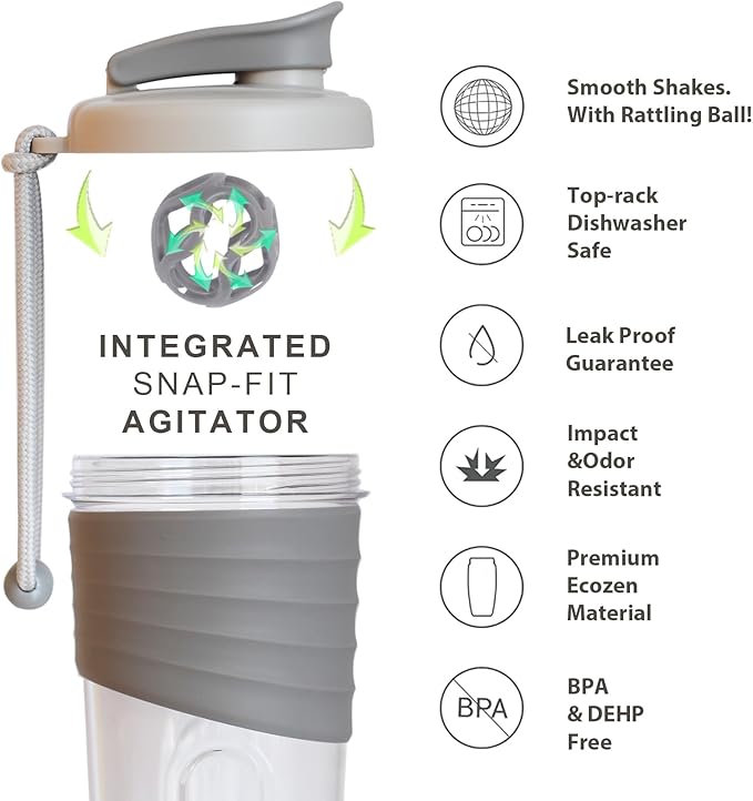 Shaker Bottle for Protein Mixes,24 oz,Protein Shaker Bottles with Whisk Ball, Mixer Bottle, Protein Bottle,Portable Pre Workout Whey Protein Drink Shaker Cup,Gray