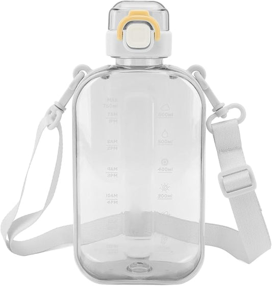 Motivational Water Kettle, Large Capacity 750ml Water Bottle Wide Mouth Silicone Straw Beautiful Appearance for Hiking (White)