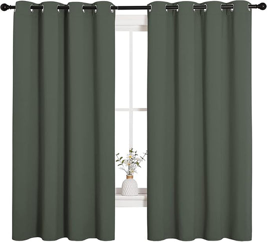 NICETOWN Thermal Insulated Curtains Blackout Draperies, Window Treatment Solid Grommet Room Darkening Drape Panels for Bedroom (Dark Mallard, Set of 2, 55 by 68 inches Long)