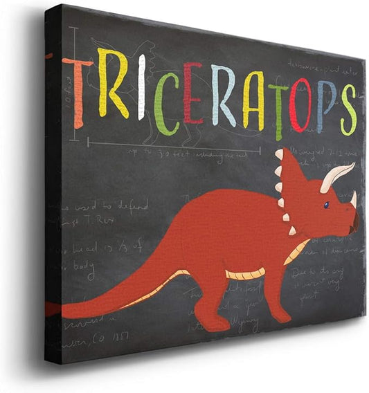 Renditions Gallery Canvas Animal Wall Art Modern Decorations Paintings Colorful Playful Triceratops Vibrant Dinosaur Canvas Wall Hanging Artwork for Kids Bedroom Nursery - 12"x18" LT33