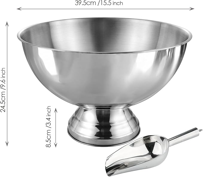 Winsterch 18/8 Stainless Steel Ice Bucket for Parties,Beverage Tub Party Bucket with Scoop,Banquet Champagne Ice Bucket Big Ice Bucket for Parties,Drink Chiller for Parties, Round,12QT (3 Gallon)