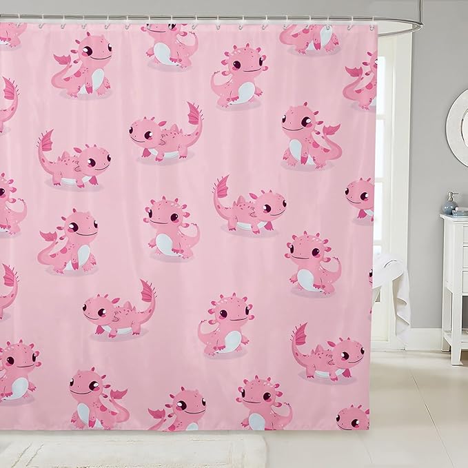 Feelyou Axolotl Bathroom Shower Curtain Set Cute Axolotl Shower Curtain Cartoon Axolotl Bath Curtain for Kids Boys Girls Cartoon Salamander Kids Bathroom Accessories 72"x84"
