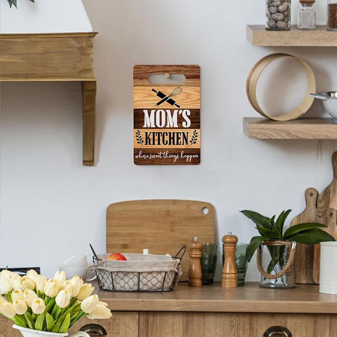 Farmhouse Kitchen Decor, Mother Gifts, Kitchen Signs Wall Decor, Mom's Kitchens Where Sweet Things Happen Wood Sign, Kitchen Gifts for Mom, Mother's Day Thank You Gifts 8 x 12 Inch