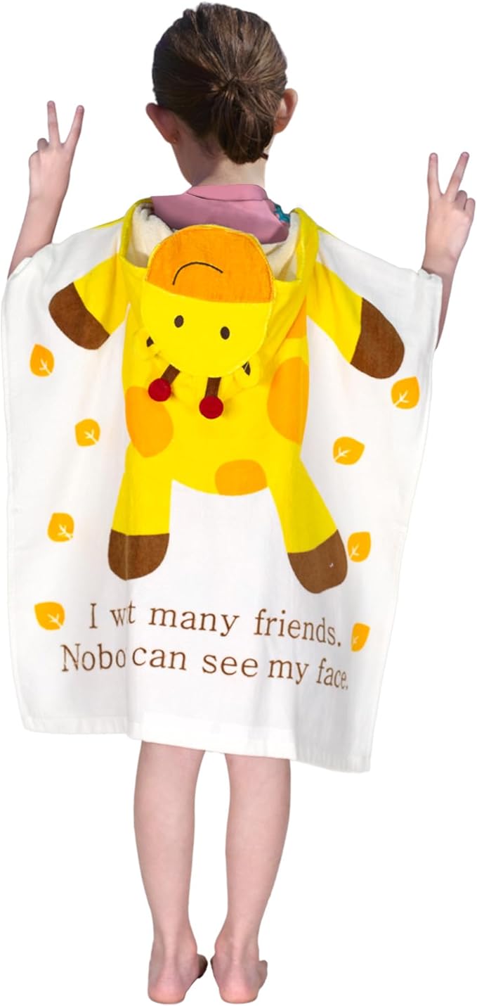 Toddler Bath Towel Hooded - Cotton Kids Beach Towel 24"x24" for Ages 1 to 5, Toddler Towels with Hood Snaps, Soft Terry Poncho Towel as Pool Swim Cover Ups for Girls Boys (Giraffe White)