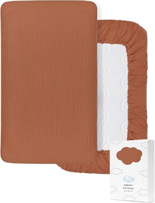 28" x 52" Rust Muslin Crib Sheets, 100% Cotton Baby Crib Sheet Neutral, Fitted Crib Mattress Sheets for Boy, Girl (46C-04)