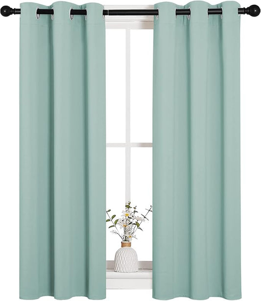 NICETOWN Thermal Insulated Curtains Blackout Draperies, Window Treatment Solid Grommet Room Darkening Drape Panels for Bedroom (Aqua Blue, Set of 2, 29 by 45 inches Long)