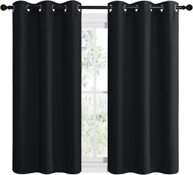 NICETOWN Halloween Blackout Draperies Window Curtain Panels, Autumn/Winter Thermal Insulated Solid Grommet Blackout Curtains/Drapes for Cafe (Set of 2, 42 inches by 48 inches, Black)