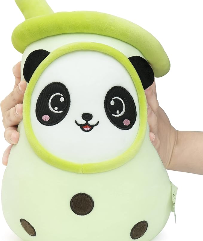 Niuniu Daddy Boba Plushies with Panda Face-13.7inches Large Green Cream Bubble Tea with Straw Stuffed Animals-Soft Kawaii Milk Tea Cup Plush Toy Pillow for Kids-Machine Washable