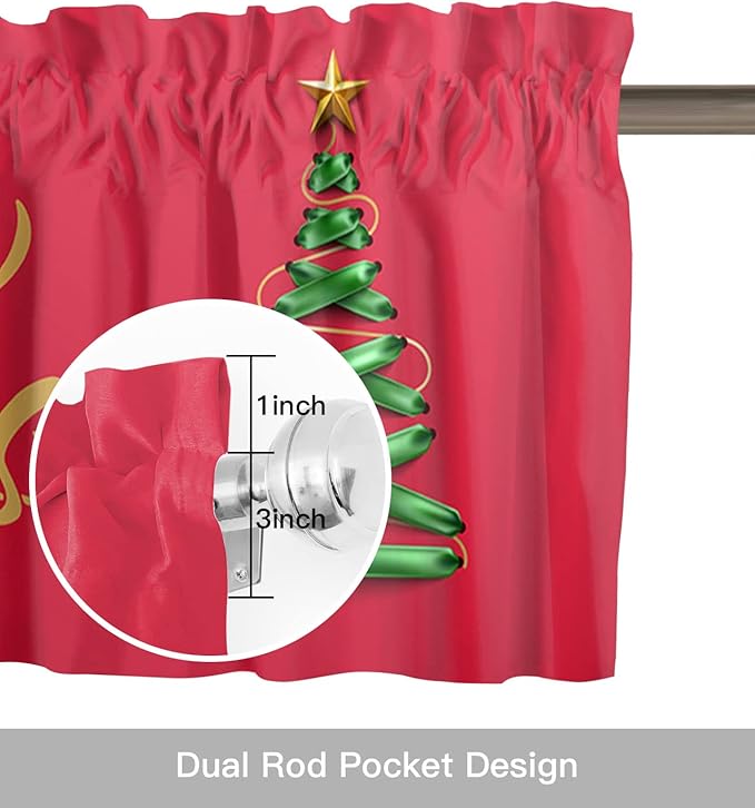 Vandarllin Merry Christmas Kitchen Curtains Valances for Windows Christmas Tree Rod Pocket Window Treatment for Kitchen/Living Room/Bedroom/Bathroom,42" X 12" -1 Panel, Winter Holidays