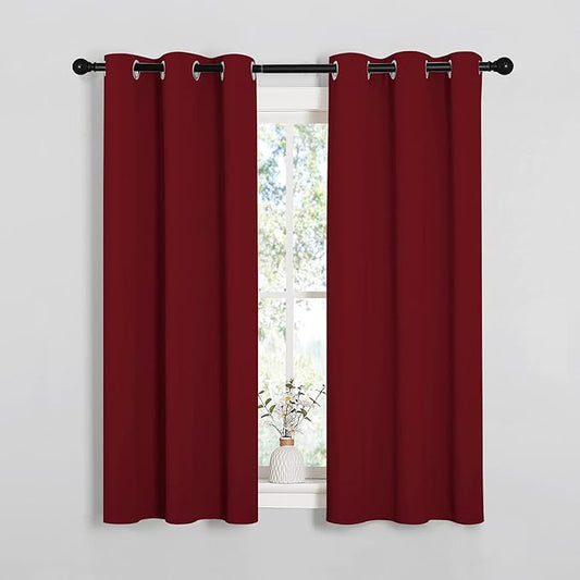 NICETOWN Christmas Burgundy Bedroom Curtains Blackout Draperies, Decorations Thermal Insulated Solid Grommet Top Blackout Drapes for Cafe (One Pair, 34 x 54-inch)