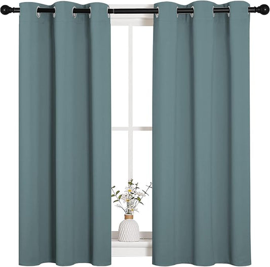 NICETOWN Modern Blackout Curtains Noise Reducing, Thermal Insulated and Privacy Room Darkening Drape Panels for Boy's Guest Room Door Small Short Window (Greyish Blue, 2 Panels, W34 x L45 -Inch)