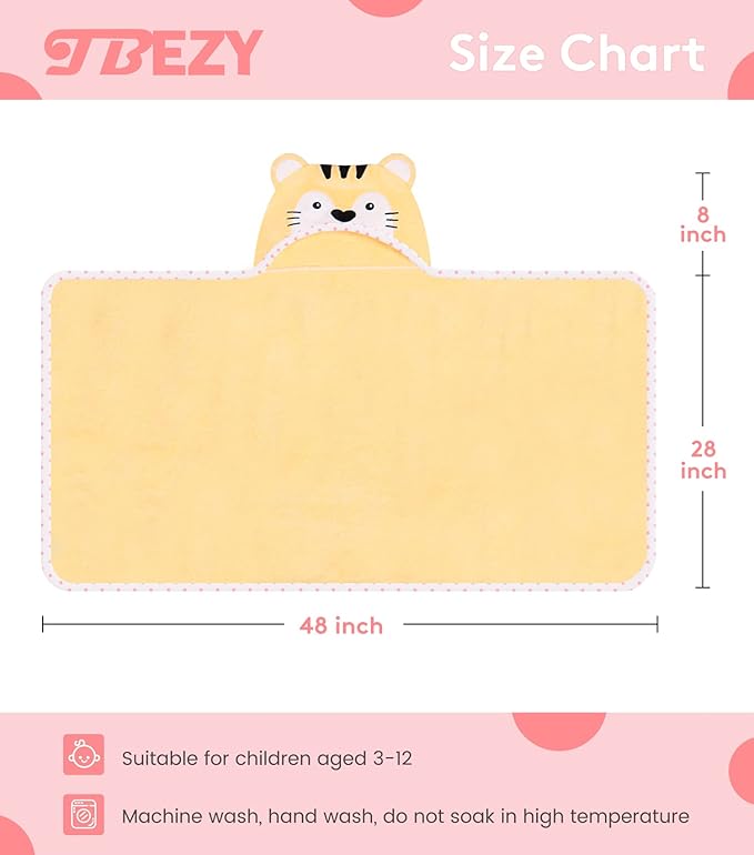 Hooded Towel for Kids 100% Cotton Ultra Soft with Unique Animal Design Large for Infants 3-10 Years (Tiger)