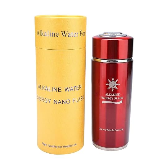 Alkaline Water Glass, Stainless Alkaline Water Bottle Portable Nano Balance Bio Energy Lonizer Cup Flask Portable Water Filter for Hiking, Camping(Red)