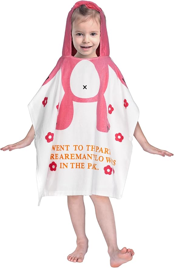 Toddler Bath Towel Hooded - Cotton Kids Beach Towel 24"x24" for Ages 1 to 5, Toddler Towels with Hood Snaps, Soft Terry Poncho Towel as Pool Swim Cover Ups for Girls Boys (Bunny Pink)