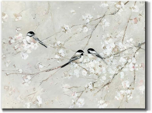 Renditions Gallery Canvas Nature Wall Art Modern Decorations Paintings Elegant Little Birds Glam Romantic Abstract Botanical Artwork Prints for Bedroom Office Kitchen - 12"x18" LT33