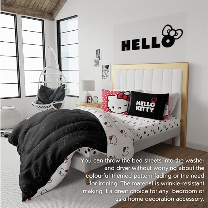 Franco Collectibles Hello Kitty Polka Dot Bedding Super Soft Microfiber 4 Piece Full Sheet Set, (Officially Licensed Product)