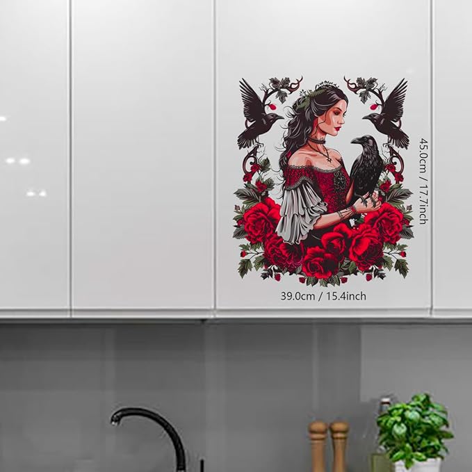 Halloween Wall Stickers Horror Witch Crow Halloween Wall Decor Self Adhesive Witch Crow Design Wall Decals Supply Halloween Stickers for Wall Window Glass Mirror Halloween Decorations Clearance