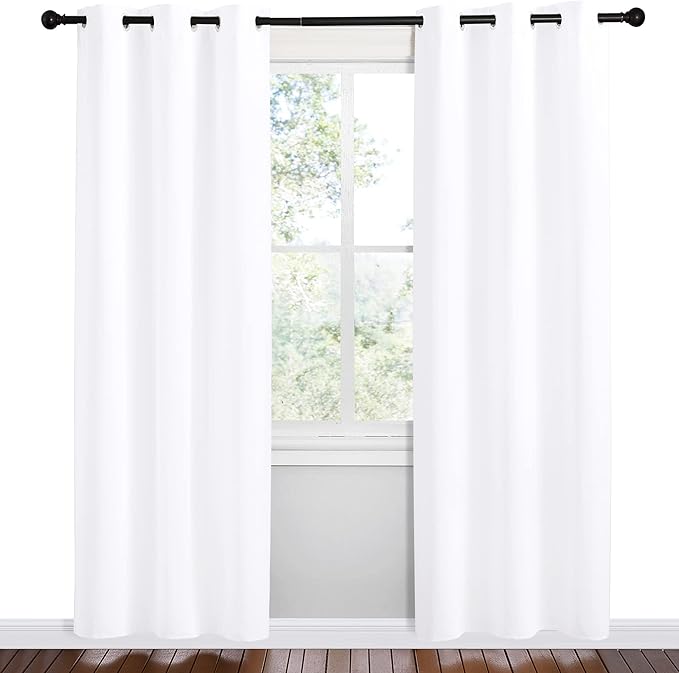 NICETOWN White Samll Window Blackout Curtain Panels, Set of 2, 42 inches x 78 inches, 50% Light Blocking Curtains for Bedroom & Dining Room Window