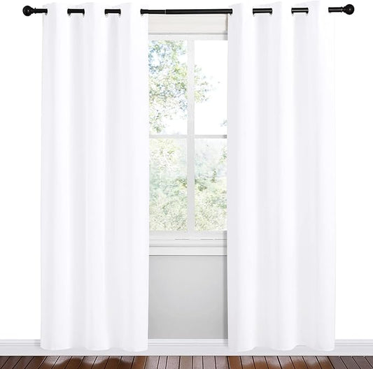 NICETOWN White Samll Window Blackout Curtain Panels, Set of 2, 42 inches x 78 inches, 50% Light Blocking Curtains for Bedroom & Dining Room Window