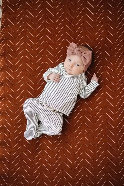 Rust Mudcloth Muslin Crib Sheet by Mebie Baby, Soft and Breathable Bed Sheets for Babies, Modern Neutral Bedding for Cribs, Standard Crib Mattress Fitted Sheet, Great for Boy or Girl Room or Nursery