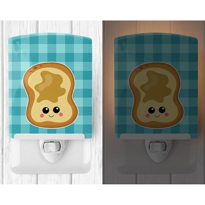 Caroline's Treasures BB6843CNL Peanut Butter Toast Ceramic Night Light Compact, UL-Certified, Ideal for Bedroom, Bathroom, Nursery, Hallway, Kitchen, 6x4x3, Multicolor