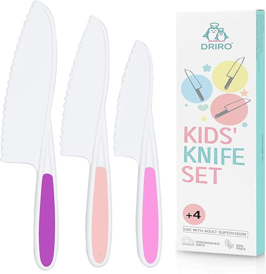 Kid Knives 3 Piece Nylon Kitchen, Kid Safe Knives, Kids Knives for Real Cooking, Toddler Knives Kids Knife Set for Cooking and Baking Kid Friendly Knives - (Multi Pink)